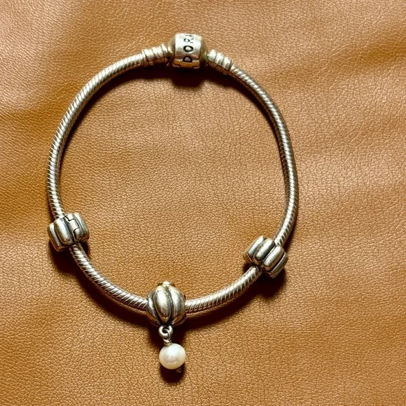 Pandora Silver Bracelet with Pearl Charm - Picture 5 of 5